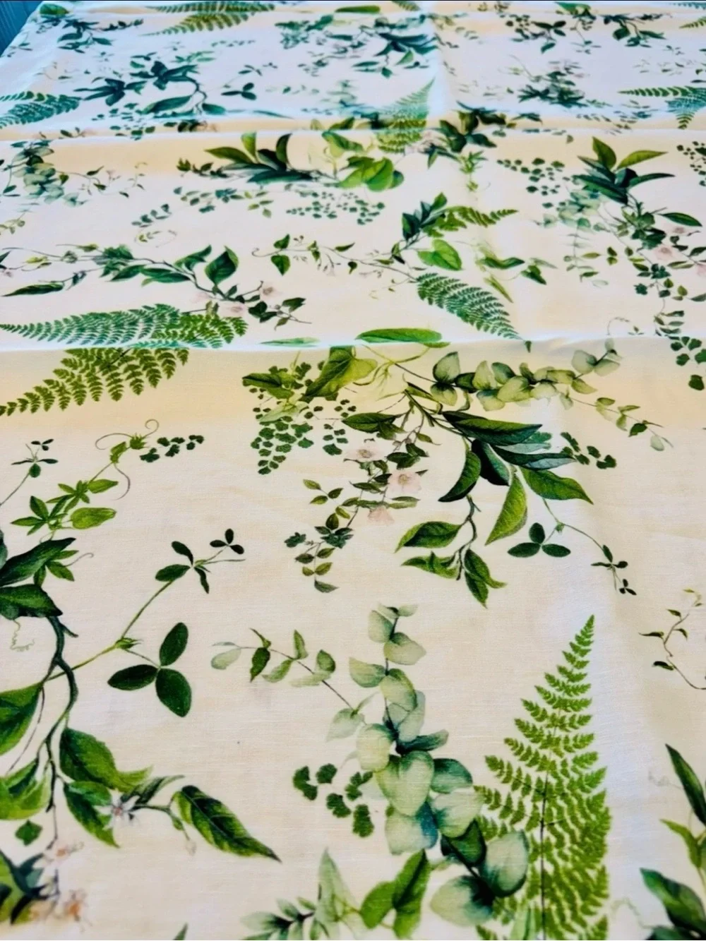 Rare Terrain By Hope Home 100% Linen Botanical Tablecloth Green & White